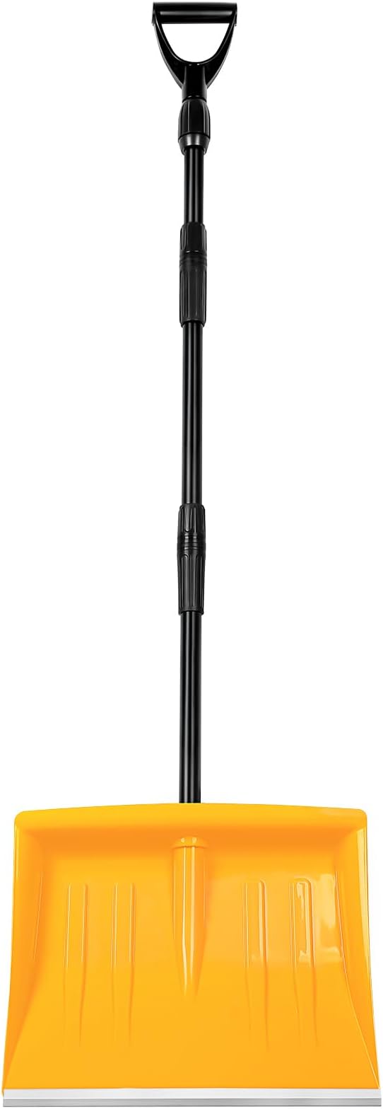 Snow Shovel for Driveway Stairs Decks Garage Snow Removal with Telescopic 52-59 inch Long Handle Lightweight Household Snow Shovel for Soft and Light Snow Removal (16 inch Wide)