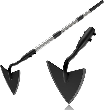 Warren Hoe Garden Tool, Heavy Duty Garden Hoes for Weeding Long Handle, Easy Stand Up Triangle Weeder Tool for Garden, 35-66 inch Adjustable Gardening Hoe for Weed, Trench, Loosen Soil, Landscape