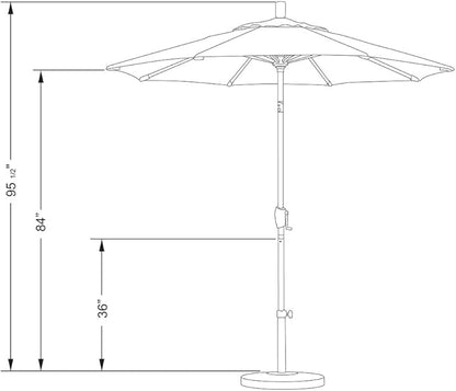 California Umbrella 7.5' Round Aluminum Market Umbrella, Crank Lift, Push Button Tilt, White Pole, Royal Blue Olefin
