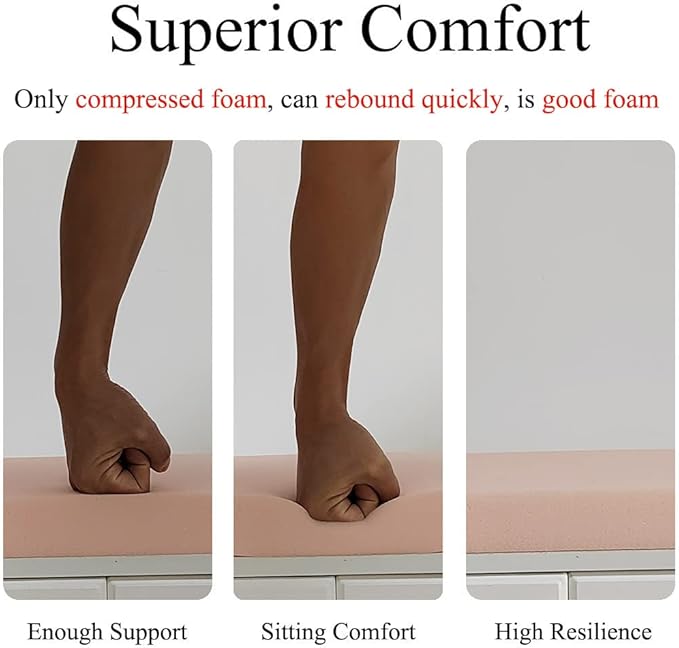 30 x 14 Inch Piano Bench Cushions for Indoor Furniture with Ties Non Slip Kitchen Dining Room Bench seat Cushion for Shoe Storage Ottoman Window Settee Pad, Khaki