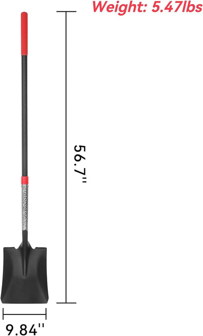SHARK ATTACK Heavy Duty Garden Shovel, 56.7 Inch Square Head Spade Shovel with Powder Coated Steel & Non-Slip Grip for Gardening, Land Management, Yard Work, Farming and Outdoors