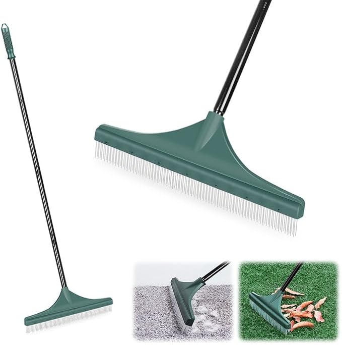 ORIENTOOLS Artificial Turf Rake, Grass Rake with 4 Sections Adjustable Steel Handle from 30" to 53", Hand Telescopic Brush, for Artificial Turf, Patios, Carpets, Pet Hairs and Garden Lawn Clean