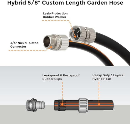 Giraffe Tools Garden Hose 75ft x 5/8", Custom Length, Heavy Duty, No Kink, Flexible, Rubber Garden Hose, Leakproof Water Hose with Male to Female Fittings, 600 Burst PSI