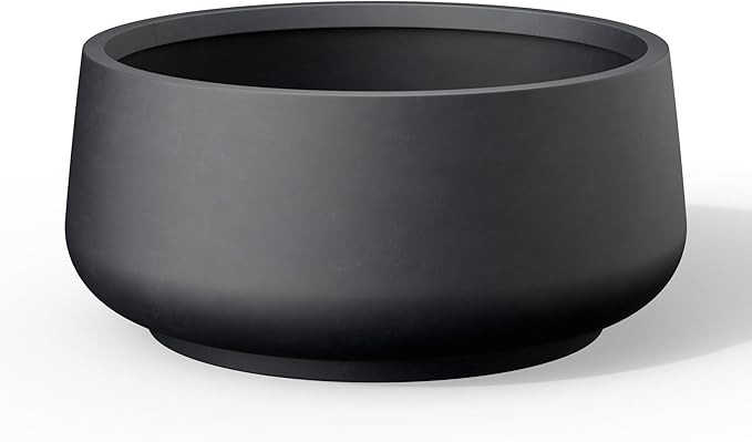 Kante 16.1" Dia Round Curvy Concrete Planter, Large Plant Pots with Drainage Hole and Rubber Plug for Indoor Outdoor Plants, Flower Pot for Home Garden Patio Porch, Black