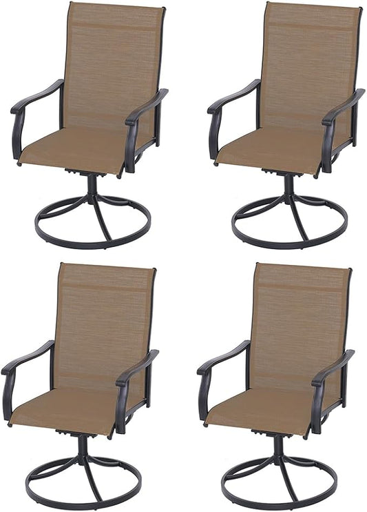 Patio Swivel Dining Chairs Set of 4, Outdoor Metal Chair with Textilene Mesh Fabric Patio Furniture Set Porch Chairs with Metal Rocking Frame for Lawn Garden Backyard Brown