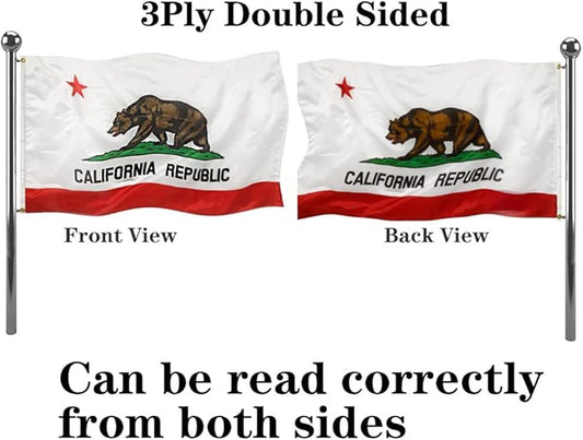 Jayus Double Sided Embroidered California Republic Sates Flags 3x5 FT Outdoor - 340D Heavy Duty Nylon Californian Cali CA Bear Flag Banner with 2 Grommets