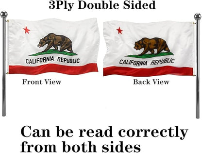Jayus Double Sided Embroidered California Republic Sates Flags 2x3 FT Outdoor - 340D Heavy Duty Nylon Californian Cali CA Bear Flag Banner with 2 Grommets