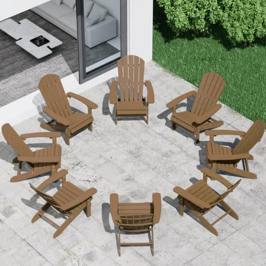 YEFU Adirondack Chairs Set of 8: Outdoor Chair HIPS Plastic Adirondack Chairs - Patio Chairs with Wood Texture - Lawn Fire Pit Deck Porch Garden Chairs for Adults (Teak)