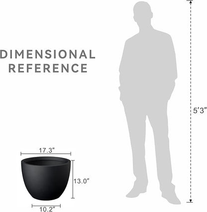 Kante 17.3 Inch Round Concrete Planter - Classic Large Indoor/Outdoor Plant Pot with Drainage Hole and Rubber Plug, Suitable for Gardens and Patios, Black