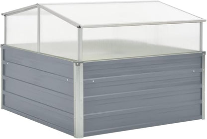 Galvanized Steel Greenhouse, Raised Garden Bed with Greenhouse, Metal Planter Box with Polycarbonate Mini Greenhouse, 39.4"x39.4"x33.5" Galvanized Steel Gray,-105