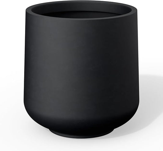 Kante 11.6" Dia Round Concrete Planter, Outdoor Indoor Large Plant Pots Containers with Drainage Hole and Rubber Plug for Home Garden Patio, Black