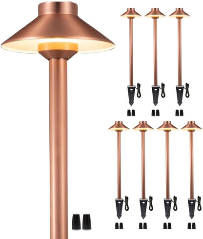 Gardenreet Brass Low Voltage Path Lights(Hat) Outdoor Waterproof IP65, 12v LED Copper Landscape Lights Wired Fixture for Patio Walkway Driveway Garden Yard Without G4 Bulb(8 Pack)