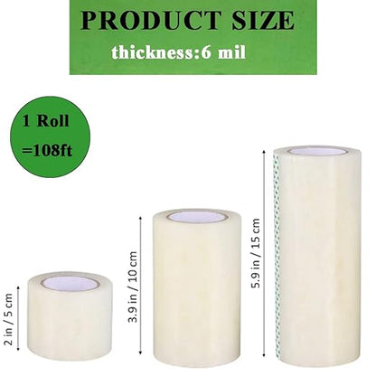 Greenhouse Plastic Sheeting Tape, 2" x108' Greenhouse Clear Plastic Film Repair Tape Tunnel Tape, 6mil Reinforced Polyethylene Tapes for Seaming and Sealing (2" x108')