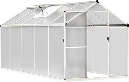 MUPATER 6' x 10' Polycarbonate Greenhouse, Heavy Duty Greenhouse with 4MM Polycarbonate Panel, Aluminum Green-House Kit with Lockable Door & Adjustable Roof Vent for Plants, Backyard, Garden, White