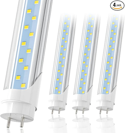 JESLED 4FT LED T8 Type A+B Tube Lights, 24W(65W Equivalent), 3200LM, 5000K, Single or Double End Powered, Plug and Play or Ballast Bypass, 4 Foot T10 T12 Fluorescent Bulbs Replacement, Clear(4-Pack)