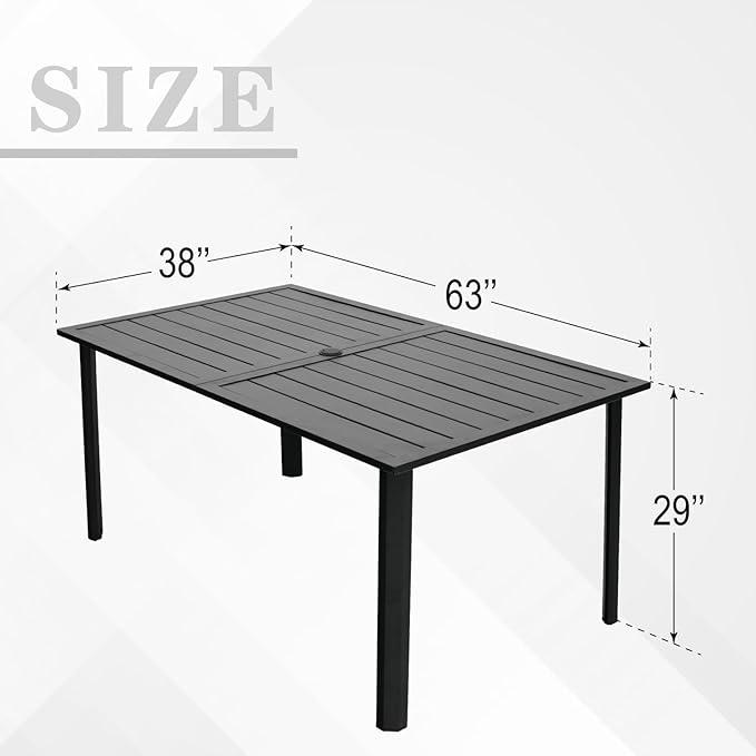7-Piece Outdoor Dining Set, 6 Woven Swivel Chairs Set with Gray Cushions ＆ 63‘’ Rectangular Dining Table All Weather Furniture Set