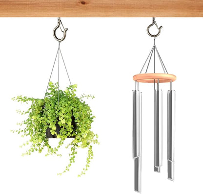 12 PCS Q-Hanger Hooks, Screw Hooks for Outdoor String Lights, Safety Buckle Design Cup Eye Hook for Hanging Christmas Lights, Plants, Wind Chimes, Mounted on Wall Ceiling, Windproof, Copper