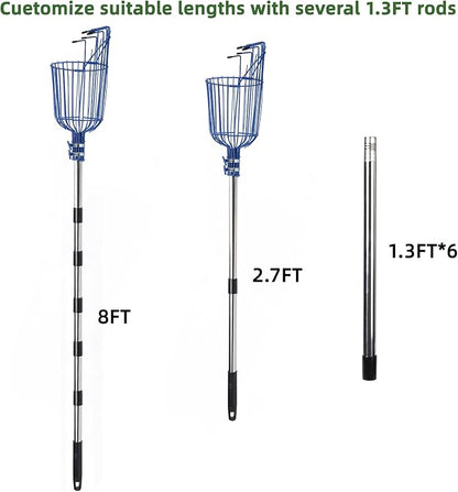 8FT Fruit Picker with Large Basket Telescoping Fruit Picker Pole Foam Padding Prevents Bruising Suitable for Apples Mangoes Pears Oranges Avocados, Blue (Pole Included)