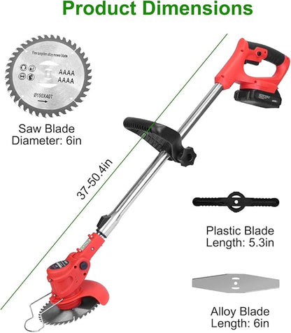 Cordless String Trimmer & Weed Eater, Electric Weed Wacker & Lawn Edger Tool Battery Powered with 3 Types of Blades, Lightweight Grass Trimmer with 2*21V Battery, Brush Cutter for Lawn Garden