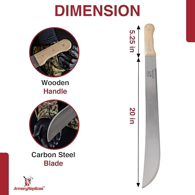 Armory Replicas Full Tang Machete Knife - Multipurpose Outdoor Camping Tool