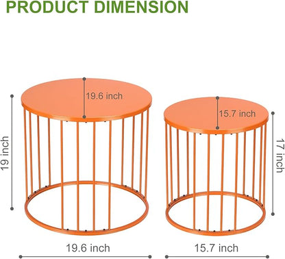 SUNNYPARK Outdoor Side Table Set of 2, Metal Circle Accent End Tables for Balcony Backyard Garden Indoor Living Room, Durable Black Nesting Coffee Tables, 20”+16” Dia