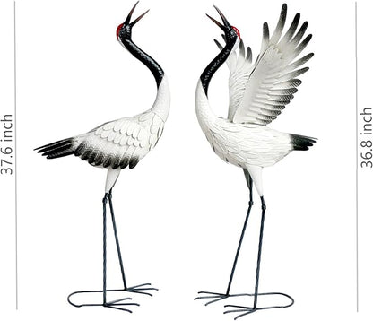 chisheen Crane Garden Statues Outdoor Metal Heron Yard Art Crane for Garden Sculptures Patio Lawn Ornaments,Set of 2