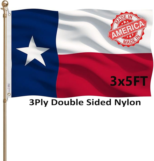 Texas State Flags 3x5 Outdoor Heavy Duty Double Sided Nylon Vivid Color Anti-Fading with 2 Brass Grommets for Home/Company/Indoor Outdoor Decoration