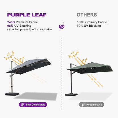PURPLE LEAF 9' X 9' Patio Umbrella Outdoor Cantilever Umbrella, Aluminum Offset Umbrella with Champagne Frame and 360° Rotation for Pool Deck Garden, Grey