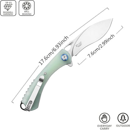 Sitivien ST147 Folding Pocket Knife,14C28N Steel Blade with G10 Handle Utility Knife EDC Tool Knife for Outdoor Camping,Hiking,Hunting(Jade)