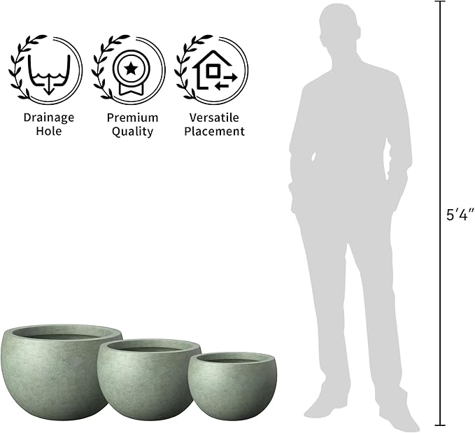 Kante 19.9" Dia Round Concrete Planter, Outdoor/Indoor Large Bowl Plant Pots with Drainage Hole and Rubber Plug for Garden Patio Balcony Home, Mint Green