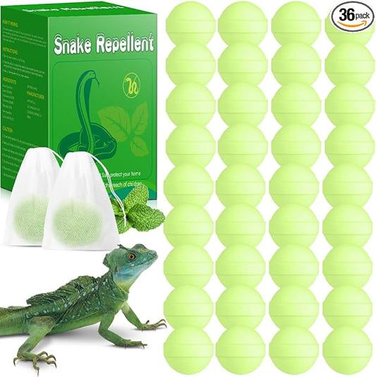 36 Pack Snake Repellent for Yard, Powerful Outdoor & Indoor Lizard be Gone for Garden Lawn, Natural Lizard Repellent for Outdoor Camping Fishing, Effective Repels Snakes Lizard Pets Safe Balls Green
