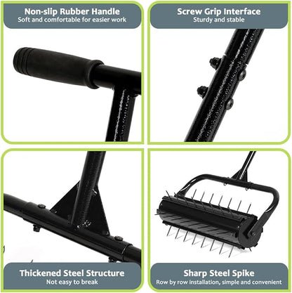 KELIXU Lawn Aerator Tool, 22” Manual Lawn Aerators Roller, Heavy Duty Rolling Lawn Air Aerator Tool with Spike Row, 57.9” H Grass Lawn Aeration Tool, Yard Tools for Garden, Cropland to Loose Soil
