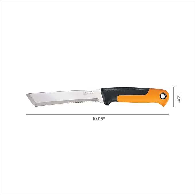 Fiskars Harvesting Knife with Serrated Edge, Gardening Hand Tool with Flat Tip Blade and Sheath, Perfect for Thick Stalks and Stems