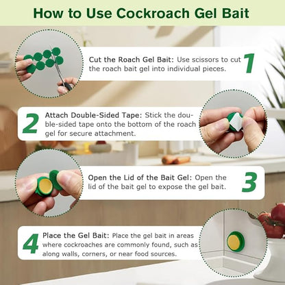 64 Pack Cockroach Repellent Stations, Highly Effective Roach Gel Indoor Infestation Solution, Fast Acting Pest Killer Indoor Home Kitchen Use, Easy to Apply & No Mess Cockroach Repellent Gel