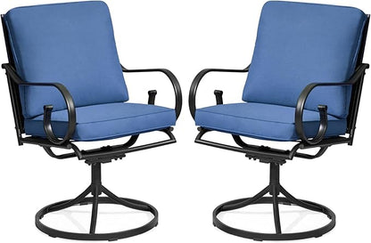 MELLCOM Patio Swivel Chair Set of 6, Heavy Duty Outdoor Dining Chairs with Thickened Cushions, Metal Patio Chairs Gentle Rocker for Outside, Blue