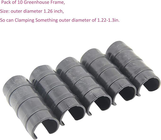 Garden Buildings Tube Clip 1.26 inch Black Greenhouse Clips Greenhouse Frame Pipe Tube Film Clip Connector Kit Pack of 10, Can Clamping Something Outer Diameter of 1.22-1.3in