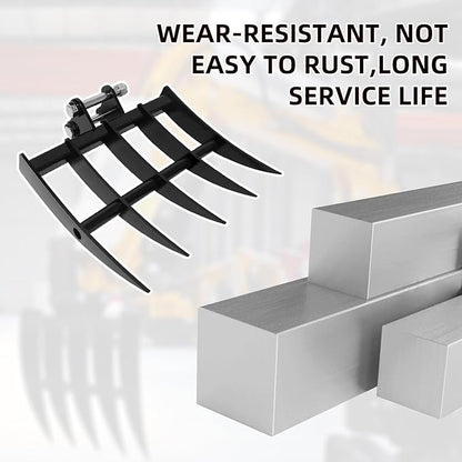 Mini Excavator Attachment Rake，Small Diggers Metal Backhoe Rake，3.54" Span, 0.98" Pin Hole，Includes 2 Link Pins，Fit for Mini Excavator