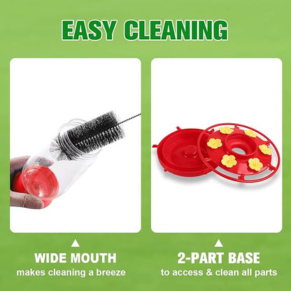 2-Pack Plastic Hummingbird Feeder - 22oz Leakproof Outdoor, 6 Bee-Proof Ports with Ant Moat, Wide Mouth Easy Clean, Hanging Hook for Trees or Decks