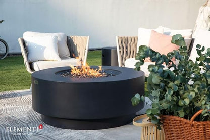 Elementi+ | Bundle Nimes Gas Fire Pit Cast Concrete 40" Dia. Round Fire Table, Outdoor Fire Pit Electronic Ignition | Canvas Cover, Fire Glass and Burner Lid Included | Dark Gray | Natural Gas