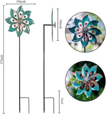 VEWOGARDEN 2PCS Garden Wind Spinners Metal Outdoor Wind Spinner Waterproof Wind Sculptures & Spinners Green Kinetic Wind Spinner for Yard Lawn Decor