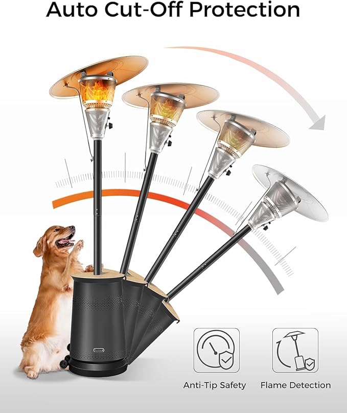 50,000 BTU Patio Heater for Outdoor Use With Adjustable Heat Focusing Top, Portable Propane Patio Heater with Wheels, Stainless Steel Burner for Porch Deck Garden (Black)