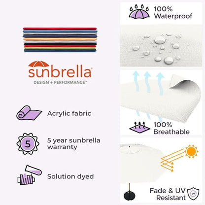 Midtown Umbrellas The Wooden 8 Feet Patio Umbrella With Sunbrella White Acrylic Fabric - Aluminum Frame Market Umbrella For Backyard, Deck, Garden, Pool - Wooden Pole
