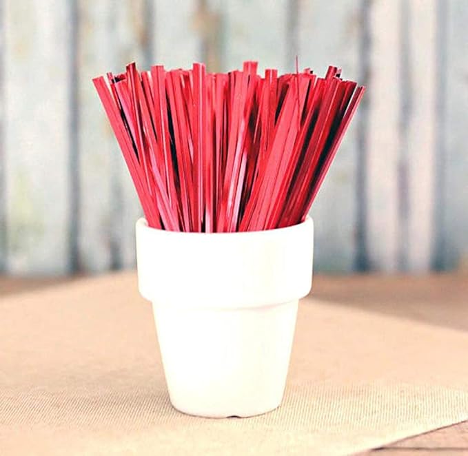 APQ Red Metallic Twist Ties for Bags, 8 inches. 2000 Pack Plastic-Coated Bread Twist Ties for Treat Bags. Reusable Bread Ties. Light Metallic Twist Tie. Heavy-Duty Twisty Ties for Bags