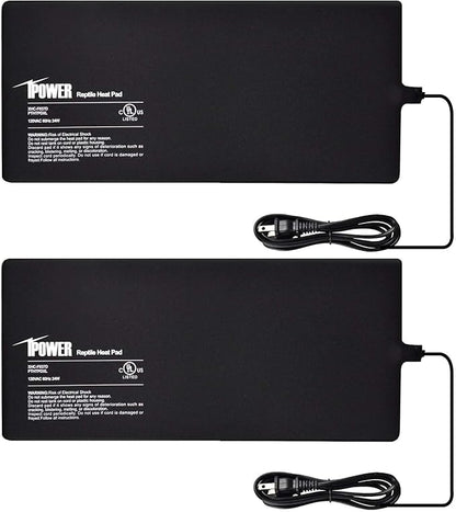 iPower 8x18 Inch Reptile Heat Pad Under Tank Heater, Energy-Efficient & Waterproof Design Terrarium Warmer Mat for Turtles, Lizards, Snakes, 2 Pack