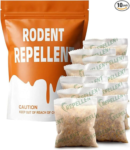 Rodent Repellent Pouches, Rodent Repellent for Car Engines, Mice Repellent Indoor, Natural Peppermint Mouse Repellent, Get Rid of Rodent/Rat & Mice, Safe for Children and Pets - 10P