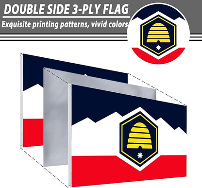 FLAGWIN New Utah Flag 3x5 FT - 3 Ply Double Sided Polyester Flag with Brass Grommets - Vivid Color and Fade Proof State of New Utah Flags 3x5 Outdoor