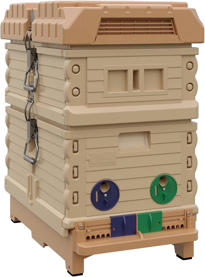 Apimaye Insulated 7 Frame Langstroth Nucleus Assembled Bee Hive Set with Core Frames and Foundations [Tan]