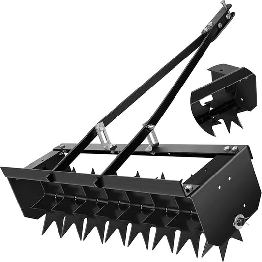 Tow Behind Lawn Aerator with 34-Inch Working Width, Manual Core Plug Aerator with Soil Penetrator Spikes, Durable Steel Construction for Lawn & Garden Aeration