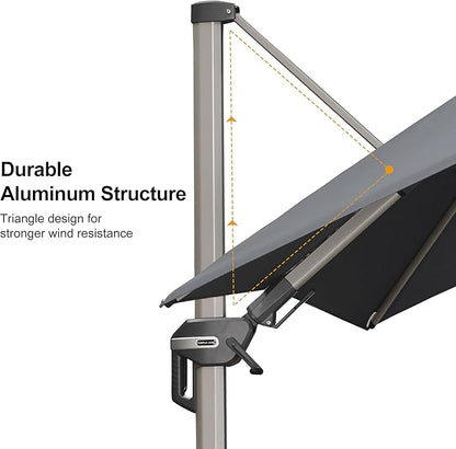 PURPLE LEAF 8' X 8' Left-right Tilting Patio Umbrella Outdoor Swivel Cantilever Umbrella Aluminum Offset Umbrella with Champagne Frame and 360-degree Rotation for Garden Deck Pool, Grey