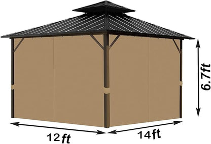 Gazebo Universal Replacement Privacy Curtain, 12'X14' Gazebo Curtains Outdoor Waterproof, 4-Panels Sidewall with Zipper for Patio, Garden and Backyard (Only Curtains, 12'X14', Beige)
